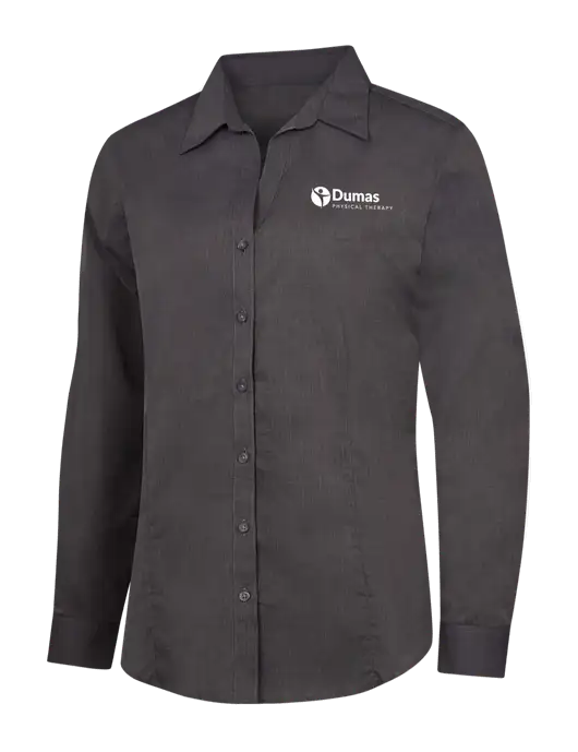 Womens Soft Black Crosshatch Easy Care Shirt w/Dumas Logo