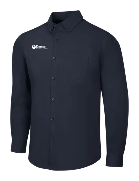 Navy Long Sleeve Carefree Poplin Shirt w/Dumas Logo