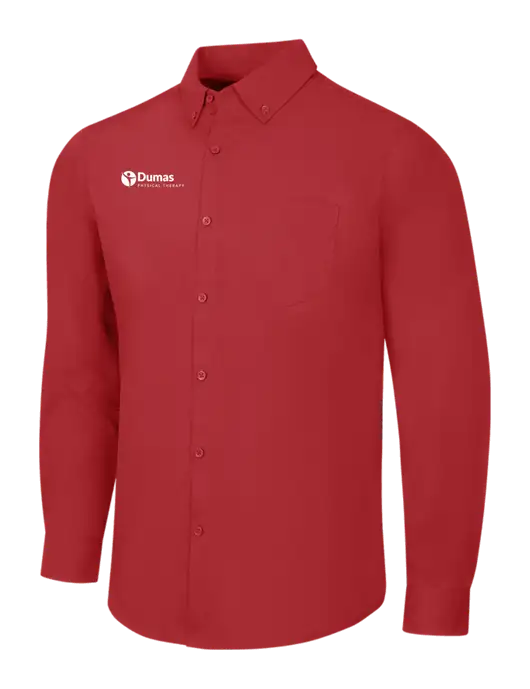 Red Long Sleeve Carefree Poplin Shirt w/Dumas Logo