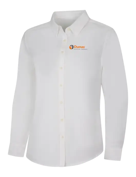 Womens White Long Sleeve Superpro React Twill Shirt w/Dumas Logo