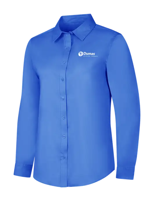 Dark Carolina Blue Womens Long Sleeve Superpro React Twill Shirt w/Dumas Logo