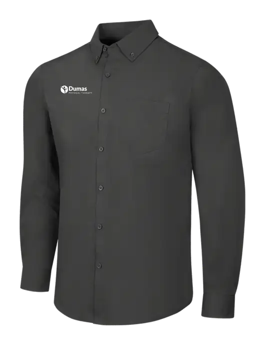 Dark Grey Long Sleeve Carefree Poplin Shirt w/Dumas Logo