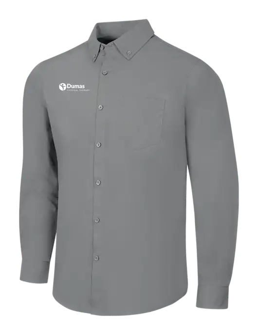 Medium Grey Long Sleeve Carefree Poplin Shirt w/Dumas Logo