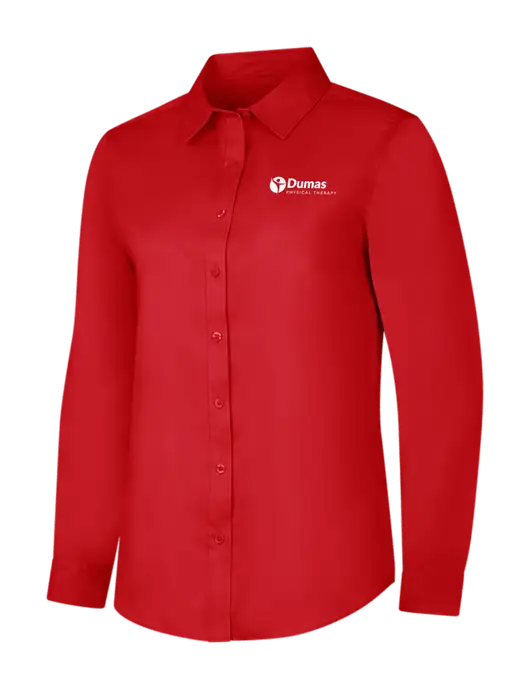 Red Womens Long Sleeve Superpro React Twill Shirt w/Dumas Logo