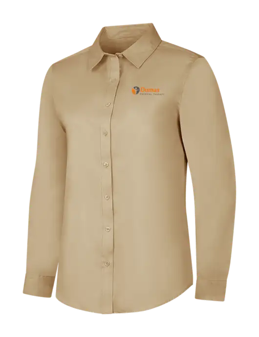 Dark Tan Womens Long Sleeve Superpro React Twill Shirt w/Dumas Logo