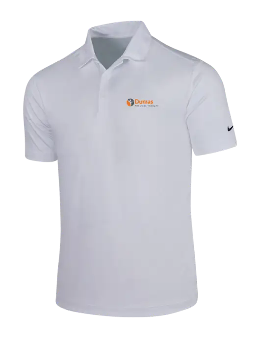 NIKE White Dri-Fit Vertical Mesh Polo w/Dumas Logo