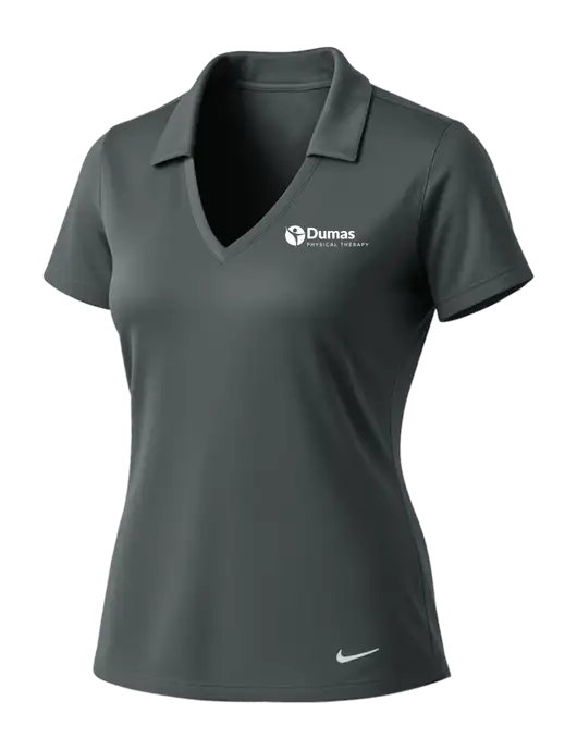 NIKE Dark Grey Womens Dri-Fit Vertical Mesh Polo w/Dumas Logo