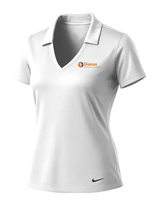 NIKE White Womens Dri-Fit Vertical Mesh Polo w/Dumas Logo