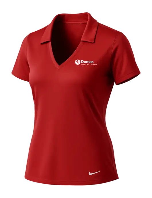 NIKE Red Womens Dri-Fit Vertical Mesh Polo w/Dumas Logo