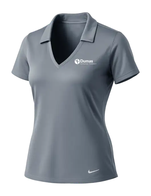 NIKE Medium Grey Womens Dri-Fit Vertical Mesh Polo w/Dumas Logo