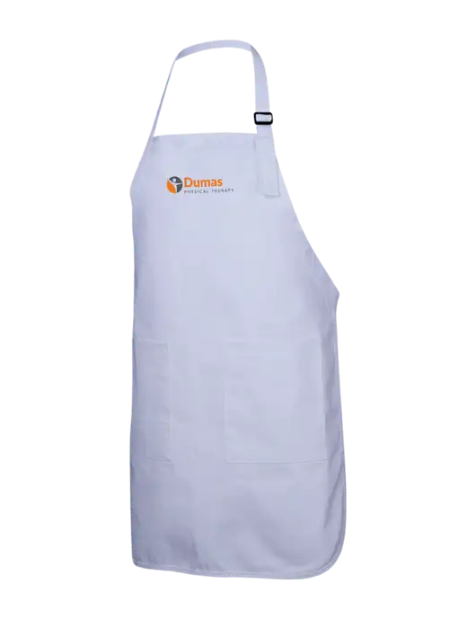 Full-Length White Apron With Pockets w/Dumas Logo
