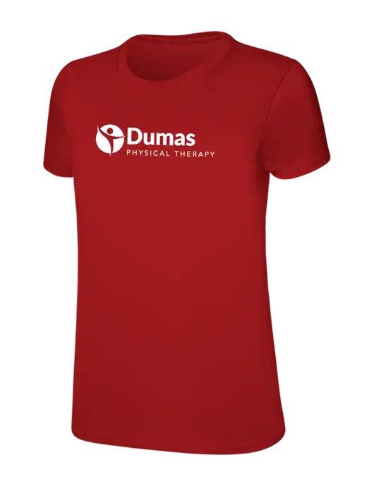 Womens Ring Spun Bright Red 4.5 oz T-Shirt w/Dumas Logo