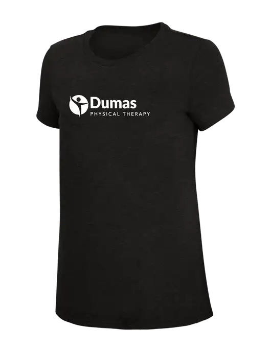 Womens Simply Soft Black 4.5oz Poly/Combed Ring Spun Cotton T-Shirt w/Dumas Logo