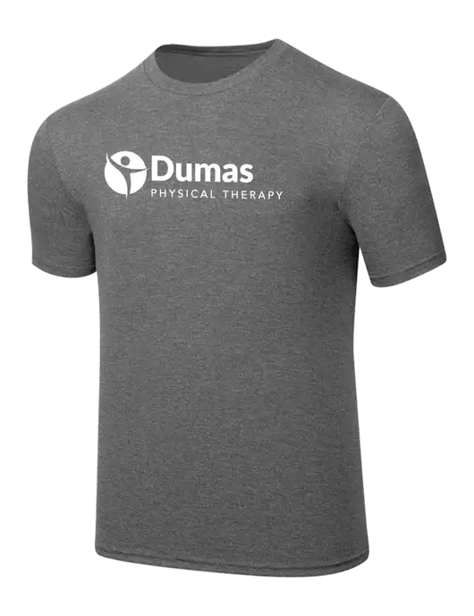 Simply Soft Heathered Medium Grey 4.5oz  Poly/Combed Ring Spun Cotton T-Shirt w/Dumas Logo