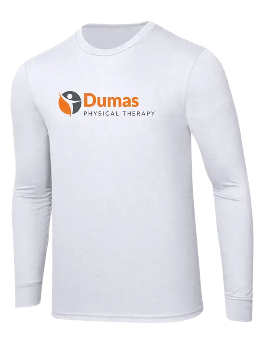Simply Soft Long Sleeve White 4.5 oz, Poly/Combed Ring Spun Cotton T-Shirt w/Dumas Logo