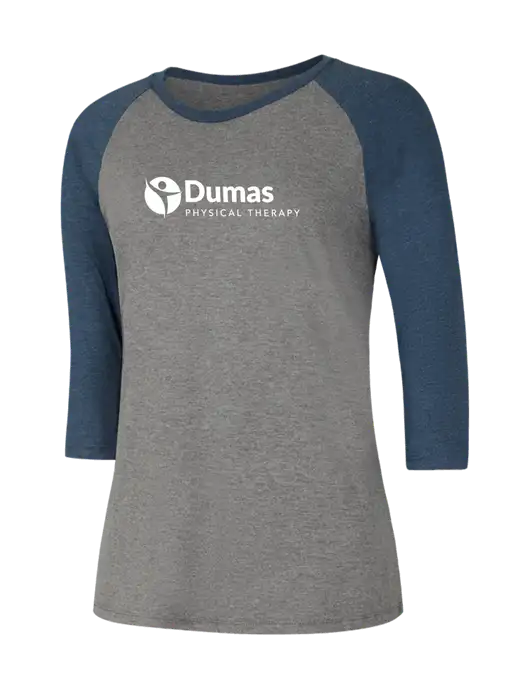 Womens Simply Soft 3/4 Sleeve Navy Frost/Grey Frost Ring Spun Cotton T-Shirt w/Dumas Logo