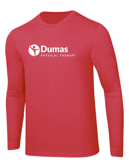 Simply Soft Long Sleeve Red Frost 4.5 oz, Poly/Combed Ring Spun Cotton T-Shirt w/Dumas Logo