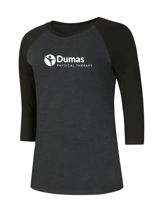 Womens Simply Soft 3/4 Sleeve Black/Black Frost Ring Spun Cotton T-Shirt w/Dumas Logo