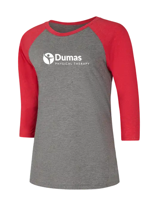 Womens Simply Soft 3/4 Sleeve Red Frost/Grey Frost Ring Spun Cotton T-Shirt w/Dumas Logo