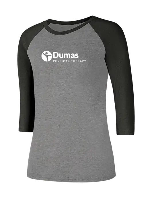 Womens Simply Soft 3/4 Sleeve Black Frost/Grey Frost Ring Spun Cotton T-Shirt w/Dumas Logo