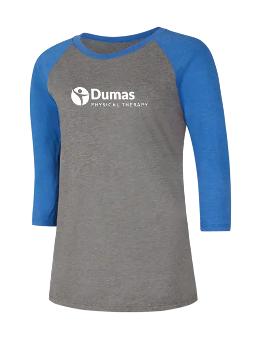 Womens Simply Soft 3/4 Sleeve Royal Frost/Grey Ring Spun Cotton T-Shirt w/Dumas Logo
