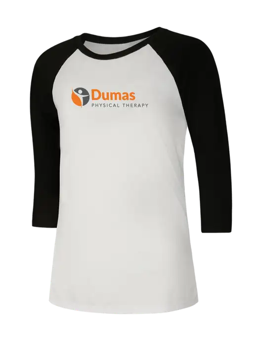 Womens Simply Soft 3/4 Sleeve Black/White Ring Spun Cotton T-Shirt w/Dumas Logo