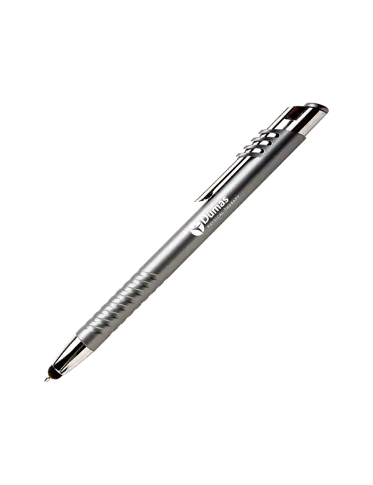 Schirhart Grey Stylus Pen - Blue Ink w/Dumas Logo