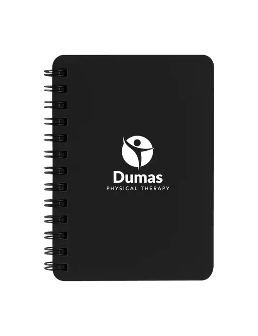 Sturdy Black Hardcover Notebook, 5.25 x 7 w/Dumas Logo