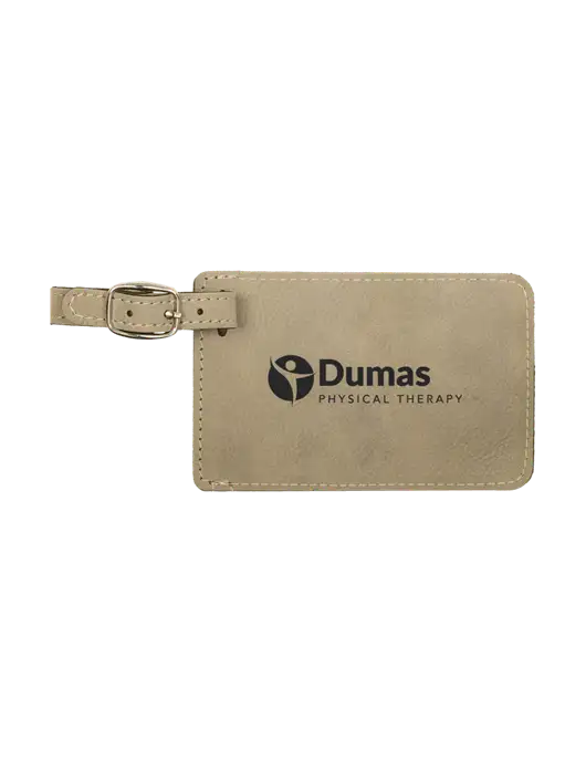 Tan Leatherette Luggage Tag w/Dumas Logo