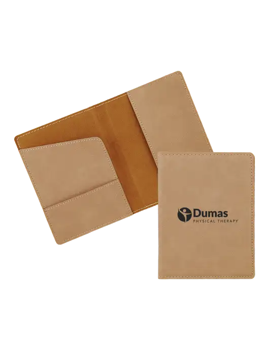 Tan Leatherette Passport Holder w/Dumas Logo