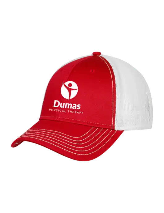 Red/White Mesh Trucker Cap Snap Back w/Dumas Logo