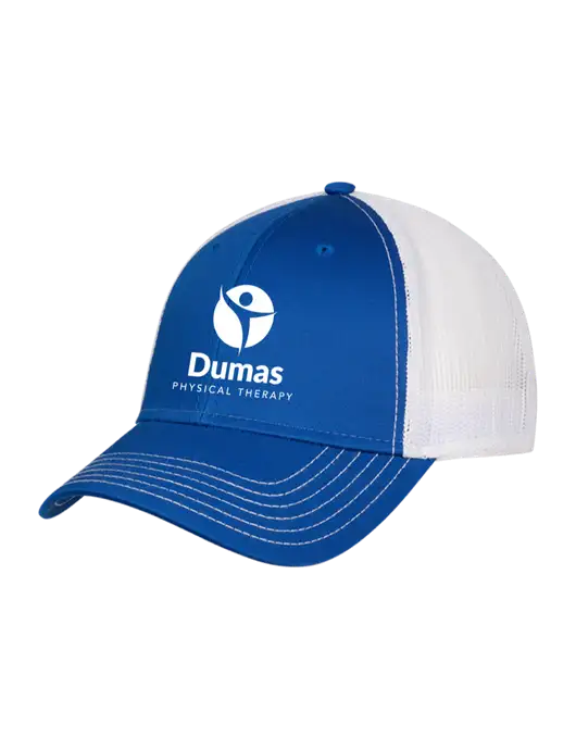 Royal & White Mesh Trucker Cap Snap Back w/Dumas Logo