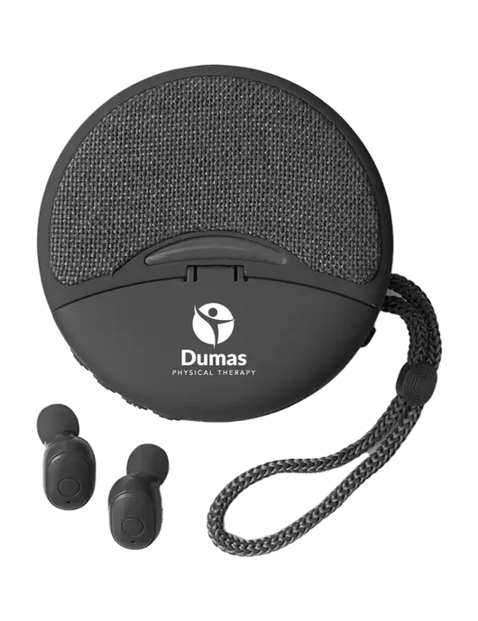 Duo Black Wireless Earbuds & Speaker w/Dumas Logo