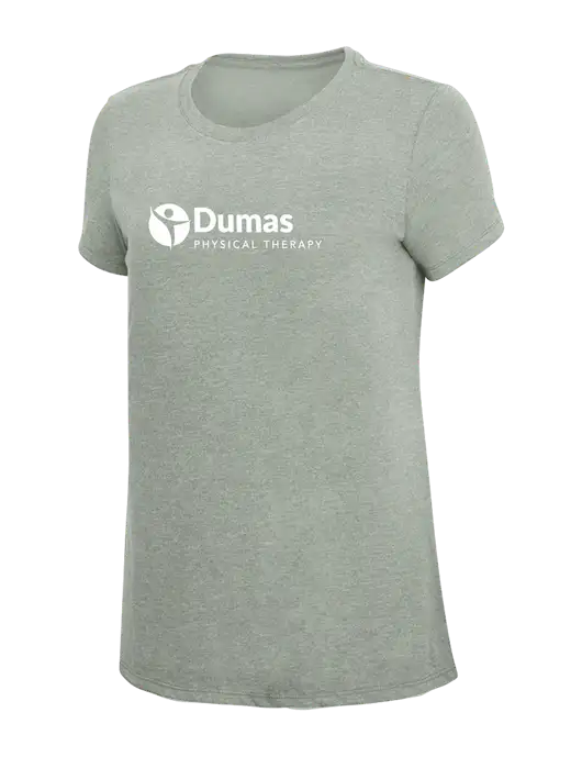 Womens Simply Soft Heathered Light Grey 4.5oz Poly/Combed Ring Spun Cotton T-Shirt w/Dumas Logo