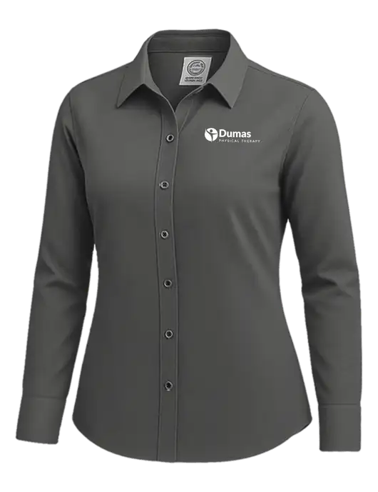 Brooks Brothers Womens Dark Grey Wrinkle-Free Stretch Nailhead Shirt w/Dumas Logo