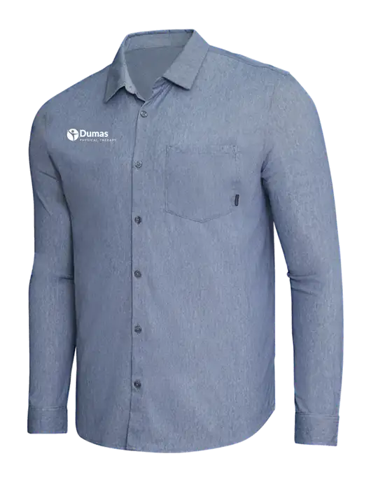 OGIO Slate Blue Heather Extend Long Sleeve Button Up Shirt w/Dumas Logo