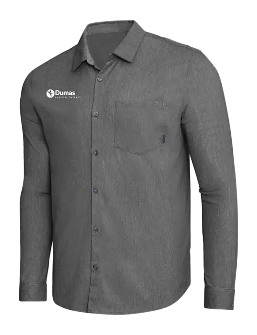 OGIO Dark Grey Heather Extend Long Sleeve Button Up Shirt w/Dumas Logo