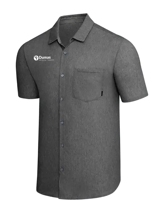 OGIO Dark Grey Heather Extend Short Sleeve Button Up Shirt w/Dumas Logo