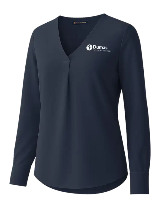 Brooks Brothers Womens Dark Navy Open-Neck Satin Blouse  w/Dumas Logo