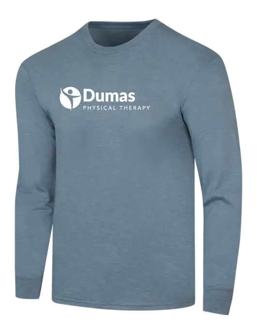 Simply Soft Long Sleeve Slate Blue Heather 4.5 oz, Poly/Combed Ring Spun Cotton T-Shirt w/Dumas Logo