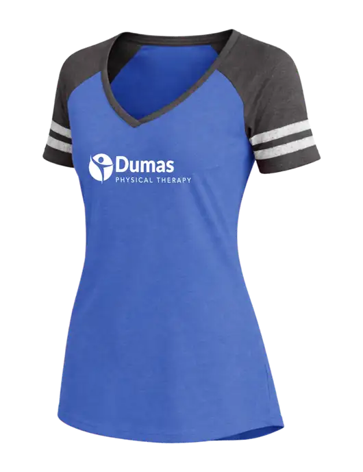 Womens Royal Heather/Charcoal Heather V-Neck Game Tee w/Dumas Logo