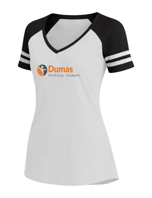 Womens White/Black V-Neck Game Tee w/Dumas Logo