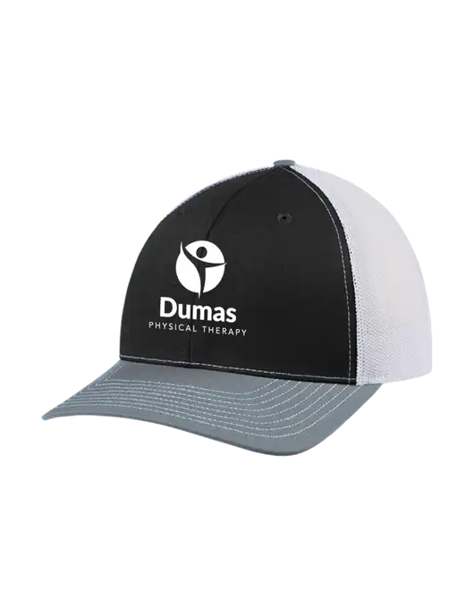 Richardson Adjustable Snapback Original 112 Trucker Cap Black/Light Heather Grey/White Mesh w/Dumas Logo