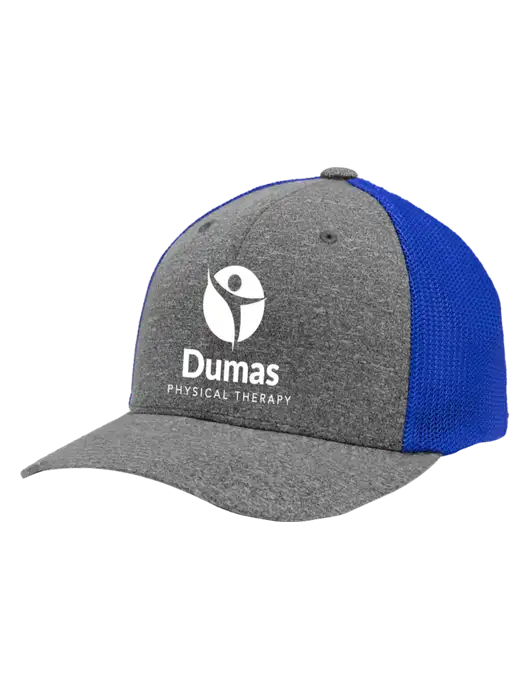 Flexfit Royal/Medium Grey Heather Melange Mesh Back Trucker Cap w/Dumas Logo