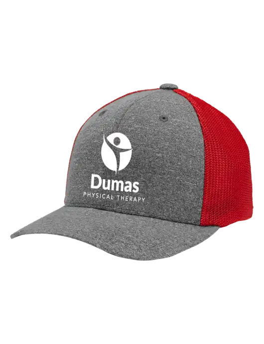 Flexfit Red/Medium Grey Heather Melange Mesh Back Trucker Cap w/Dumas Logo
