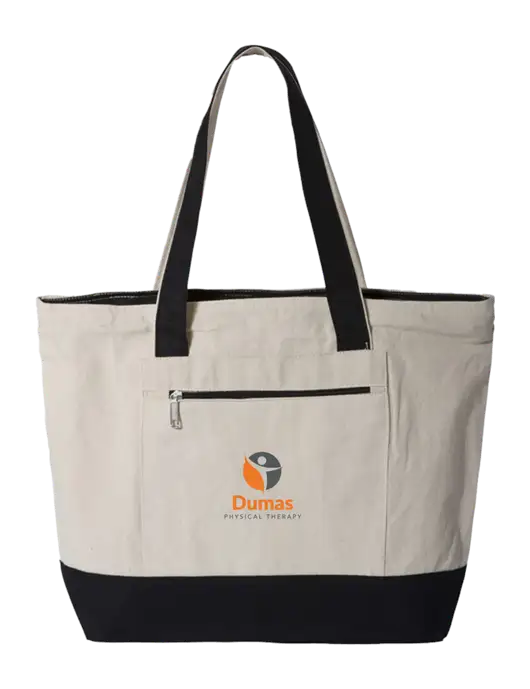 Natural/Black Zippered Tote  w/Dumas Logo