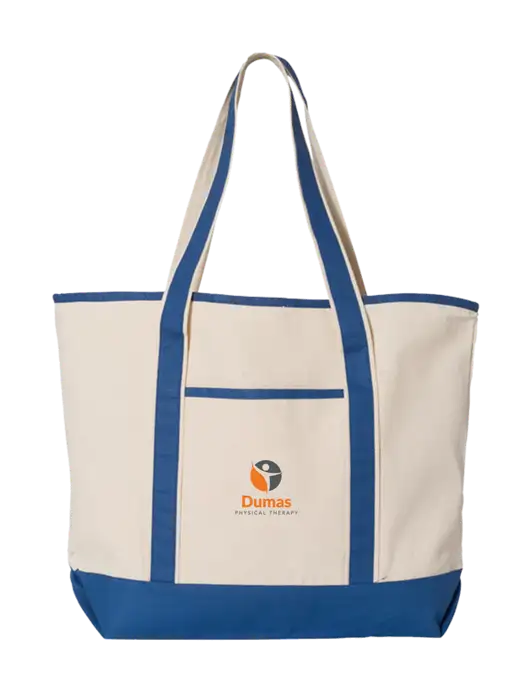 Natural/Royal Large Canvas Deluxe Tote w/Dumas Logo