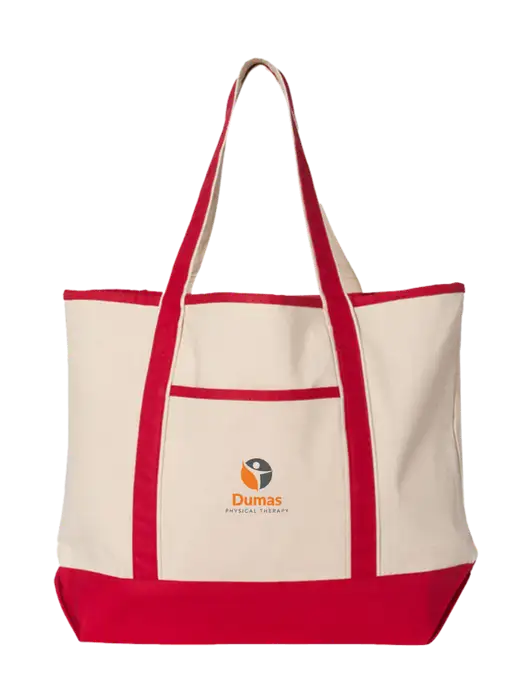 Natural/Red Large Canvas Deluxe Tote w/Dumas Logo