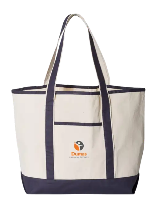 Natural/Navy Large Canvas Deluxe Tote w/Dumas Logo