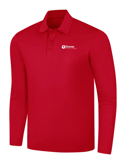 Red Silk Touch Performance Long Sleeve Polo w/Dumas Logo